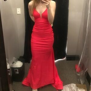 Hot coral prom dress